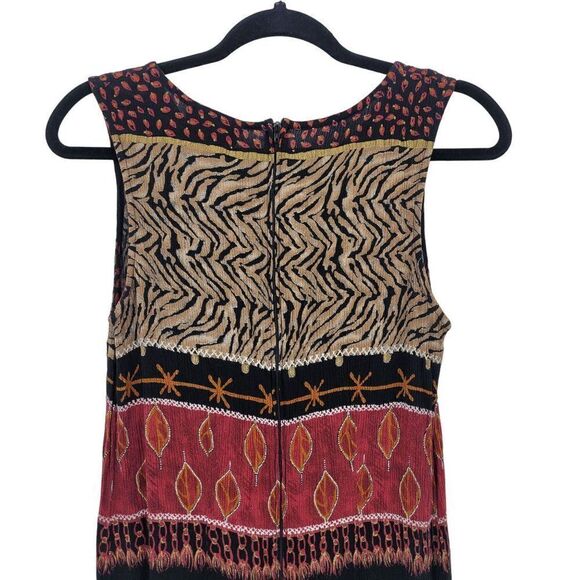 Vintage 80s Sherri Martin Crinkle Rayon Pencil Maxi Dress M Brown Red Animal - Picture 8 of 10